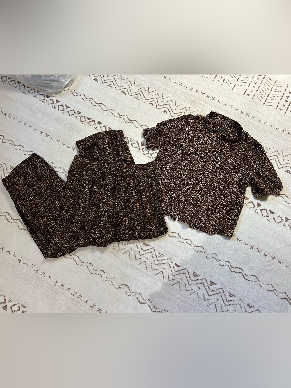 Talbots Leopard Print Wide Leg Luxury Set Button Up Top XL - Picture 4 of 9